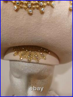 Jack McConnell Vintage Hat Cream Wool Gold medallion Design R-Stones