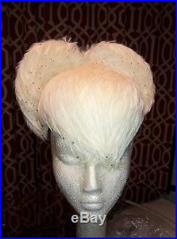 Jack McConnell Vintage Hat, Ivory, white Feather Rhinestone. FLAPPER STYLE