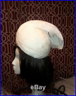 Jack McConnell Vintage Hat, Turban, Ivory Feather and Rhinestone