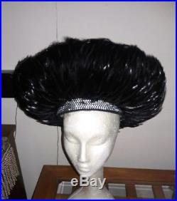 Jack McConnell Vintage Hat, Wool, Black Beauty, Feathers R-Stone's