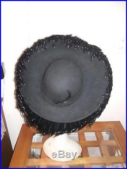 Jack McConnell Vintage Hat, Wool, Black Beauty, Feathers R-Stone's