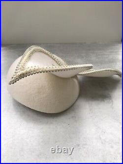 Jack McConnell Vintage White Pearl & Rhinestone Hat Original Red Feather Styled
