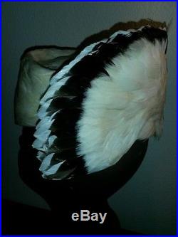 Jack McConnell Vintage hat, Winter white Feather, Wings, Blue Tips