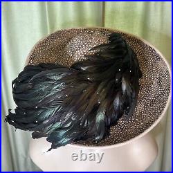 Jack McConnell vintage Feather hat With Crystals Original NOS NEW With Box