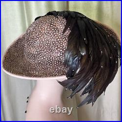 Jack McConnell vintage Feather hat With Crystals Original NOS NEW With Box