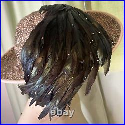 Jack McConnell vintage Feather hat With Crystals Original NOS NEW With Box