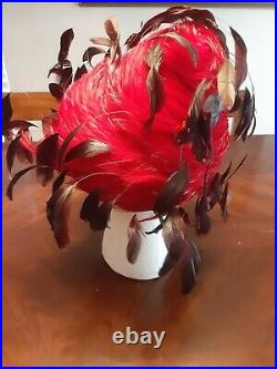 Jack Mcconell All Feather Red Beehive Hat Vintage Unique church