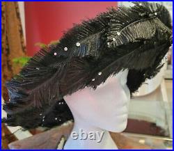 Jack Mcconnell NEW Black Wool Rhinestones Feathered Vintage Hat