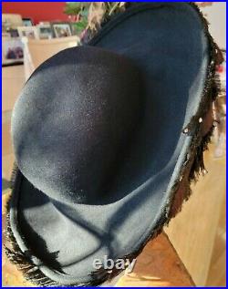 Jack Mcconnell NEW Black Wool Rhinestones Feathered Vintage Hat