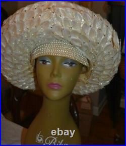 Jack mcconnell straw lily rhinestone vintage hat had red feather ornate band
