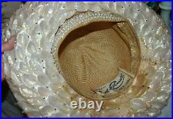 Jack mcconnell straw lily rhinestone vintage hat had red feather ornate band