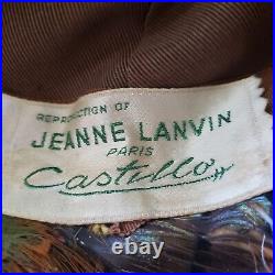 Jeanne LANVIN Vintage Hat RARE! Brown Cloth Multi-Color Feathers Made In USA