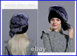 Knitted Mink Fur Beanies Fox Pompom Balls Hats Women Fashion Winter Headwear 1pc