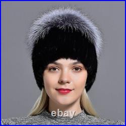 Knitted Pompom Balls Hats Mink Fur Fluffy Hat Women Fashion Winter Headwear 1pc