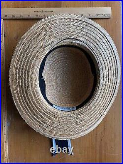 LAURA ASHLEY Vintage Sailor Seaside Regatta Straw Boater Hat Navy/White Bow