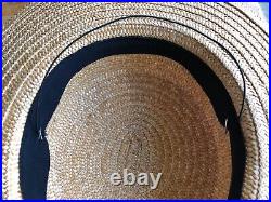 LAURA ASHLEY Vintage Sailor Seaside Regatta Straw Boater Hat Navy/White Bow