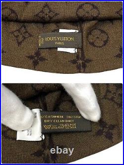 LOUIS VUITTON Vintage Monogram LV Logo Beanie Hat Cashmere Silk Brown RankAB+