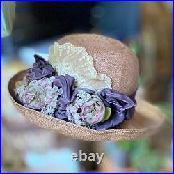 Ladie's VINTAGE 1990 Fine Millinery Hat Ribbon Lace Flowers SZ L to XL USA