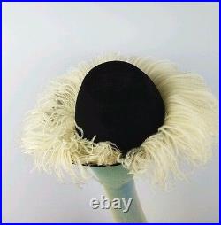 Ladies Hat Ostrich Feather Greenfield's Black White St Louis Size S/M Vintage