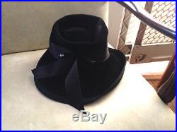 Ladies Vintage Italian Elegant Outdoor Womens Wide RibbonTall Hat Classy Black
