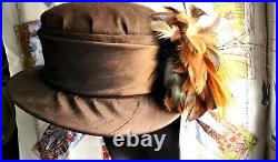 Lady Diana Brown Silk Feather Brim Hat -Church Hat -Fascinator Stunning Feathers