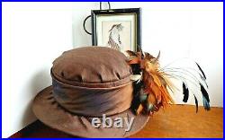 Lady Diana Brown Silk Feather Brim Hat -Church Hat -Fascinator Stunning Feathers