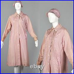Large 1960s Pink Gingham Rain Jacket Matching Hat Vintage 60s Long Rain Jacket