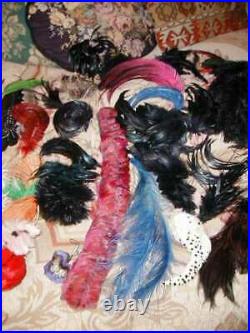Large Lot Antique Edwardian Plumes Feathers Ostrich Coque Millinery Flowers