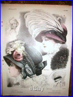 Large Orig 1909 PARIS Millinery COLOR Folio Hats w Patterns MODISTE UNIVERSALLE