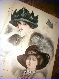 Large Orig 1909 PARIS Millinery COLOR Folio Hats w Patterns MODISTE UNIVERSALLE