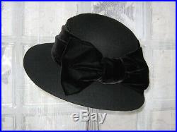 Laura Ashley Vintage Black Edwardian Style Velvet Bow Wool Felt Hat, One Size