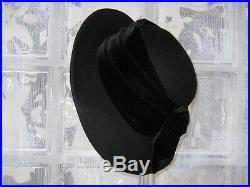 Laura Ashley Vintage Black Edwardian Style Velvet Bow Wool Felt Hat, One Size