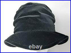 Laura Ashley Vintage Black Ruffled Velvet Edwardian Style Cloche Hat, One Size
