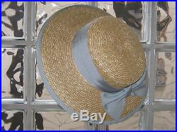 Laura Ashley Vintage Classic Duck Egg Ribbon & Bow Straw Boater Hat, One Size