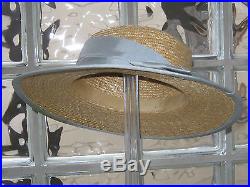 Laura Ashley Vintage Classic Duck Egg Ribbon & Bow Straw Boater Hat, One Size