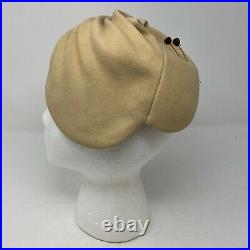 Lilly Dache Big Label Vintage Beige Sculpted Felt Pin Up Hat 1930s 1940s 1950s