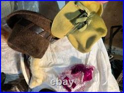 Lot 11 Vintage Ladies Hats Feathers, fur, wool Lace Net Veils Pillbox, doris