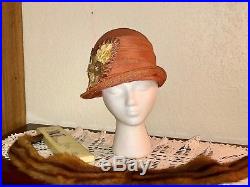 Lot 2 Silk Antique Cloche Hats Needs TLC Antique Millinery Peach Purple