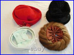 Lot 24 VINTAGE Fancy Women's Hat Pillbox Felt Evelyn Varon Glenover Peachbloom