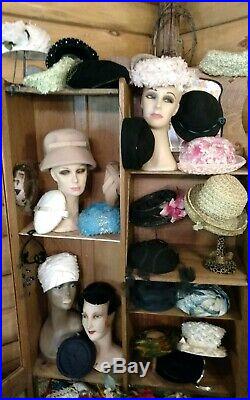 Lot Of 25 Vintage Ladies Hats Net Flowers Ribbon Feather veil church costumes