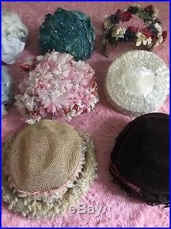 Lot Vintage Floral Half Hats Millinery Flowers Netting Bow Velvet Pink Blue Rare