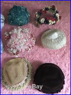 Lot Vintage Floral Half Hats Millinery Flowers Netting Bow Velvet Pink Blue Rare