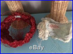 Lot Vintage Hats Millinery Flowers Netting Silk Satin Velvet Pillbox Bows Rare