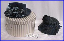 Lot of 2 Women's Vintage Hats With Storage Box Louise Green Hat & Peacock Hat