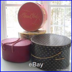 Lot of 4 VINTAGE ladies HAT BOXES, original, 3 of them are LARGE SIZE, quilted