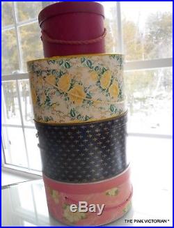 Lot of 4 VINTAGE ladies HAT BOXES, original, 3 of them are LARGE SIZE, quilted