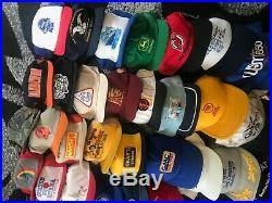Lot of 67 Vintage Trucker and Snapback hats MLB, College, fishing, et
