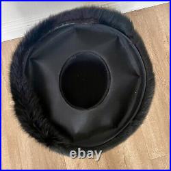 Luxury Vtg Black Real Mink Fur With Rhinestone Wide Brim Formal Church Hat Party