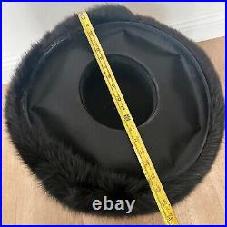 Luxury Vtg Black Real Mink Fur With Rhinestone Wide Brim Formal Church Hat Party