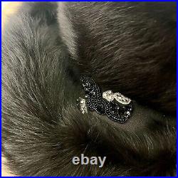 Luxury Vtg Black Real Mink Fur With Rhinestone Wide Brim Formal Church Hat Party